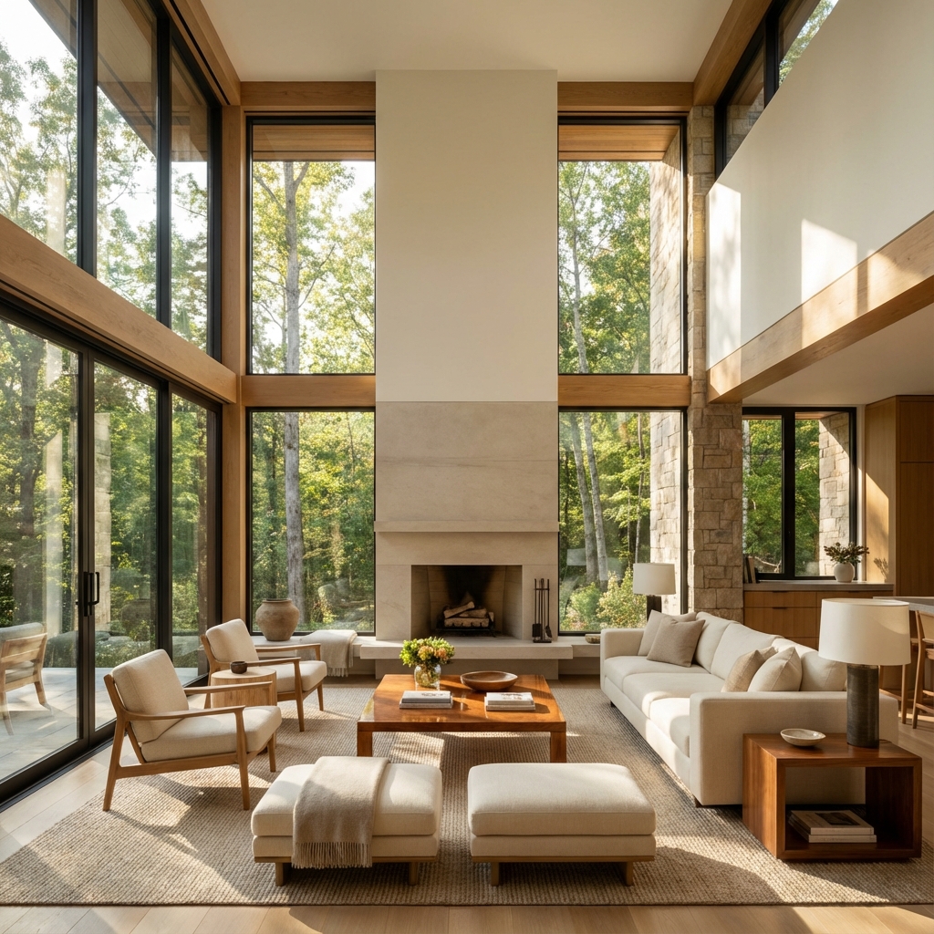 Luksusowy salon z widokiem na las
